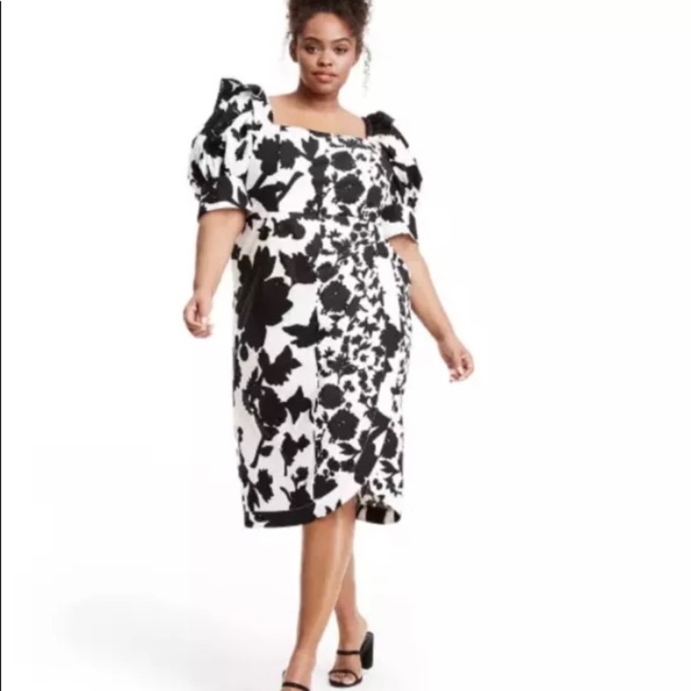 Christopher John Rogers For Target Dress 28W/30W Floral Puff Sleeve Faux Wrap